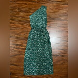 Rachel Roy women’s small one-shoulder maxi dress, teal and tan